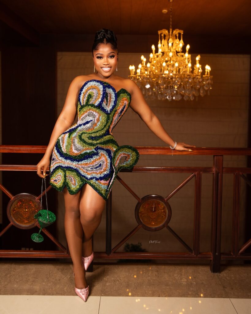  Fully beaded short tube dress by Prudential Atelier on Veekee James. 
